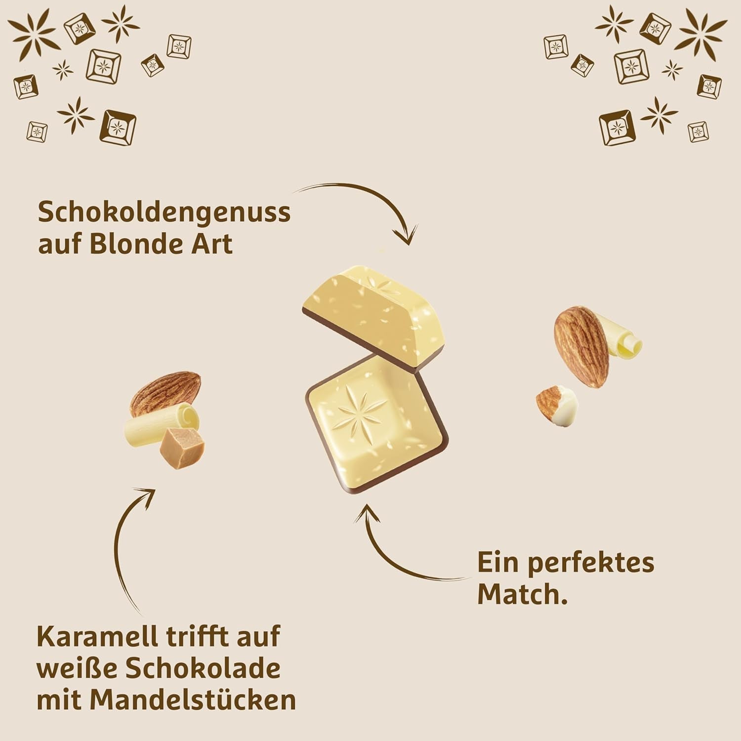 Schogetten Blond Migdał | Biała czekolada z karmelem i kawałkami migdałów | 100 g | Wygodnie porcjowane (opakowanie 2 szt.)
