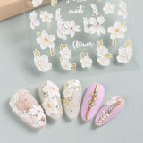 JMEOWIO 3D Nagelsticker Frühling Blume Nail Art Naklejka Selbstklebend Nagelaufkleber 5D Stereoskopisch Buntes Sommer Blumen Dekoration Nageldesign Zubehör 4 Blatt