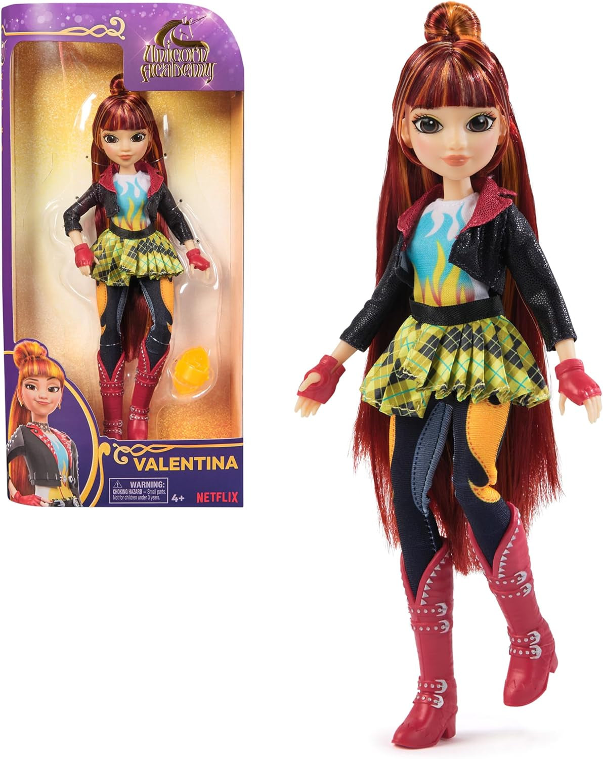 Lalka Valentina Unicorn Academy - oryginalna lalka z popularnej serii Netflix, ma 24 cm wysokości i 5 akcesoriów do pomysłowego odgrywania ról, dla dzieci w wieku 4 lat i starszych