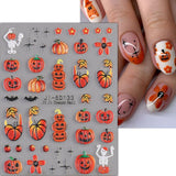 JMEOWIO 3D Nagelsticker Halloween Nail Art Naklejka Selbstklebend Nagelaufkleber 5D Stereoskopisch Süßer Geisterkürbis Dekoration Nageldesign Zubehör 4 Blatt