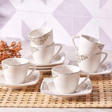 Zestaw porcelanowych filiżanek do espresso KARACA Nazende - 80 ml tureckie filiżanki do kawy ze spodkami, 12-częściowy nowoczesny serwis do kawy z 6 filiżankami do kawy i 6 spodkami, filiżanki do mokki - biały