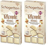 Schogetten Blond Migdał | Biała czekolada z karmelem i kawałkami migdałów | 100 g | Wygodnie porcjowane (opakowanie 2 szt.)