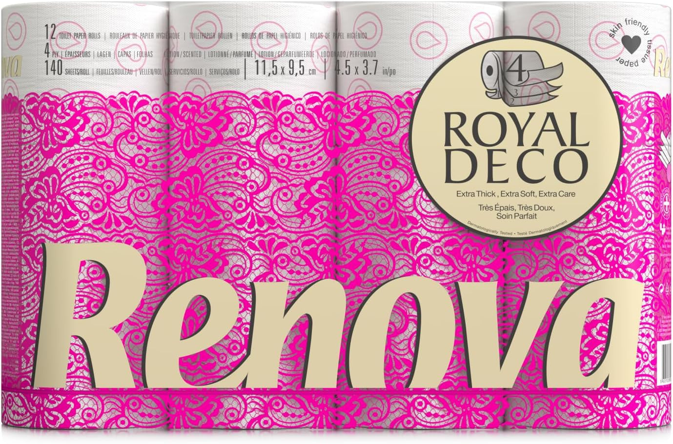 Papier toaletowy Renova 4 warstwy biały dekorowany zapachowy - 12 rolek w rolce Blanco Decorado Perfumado