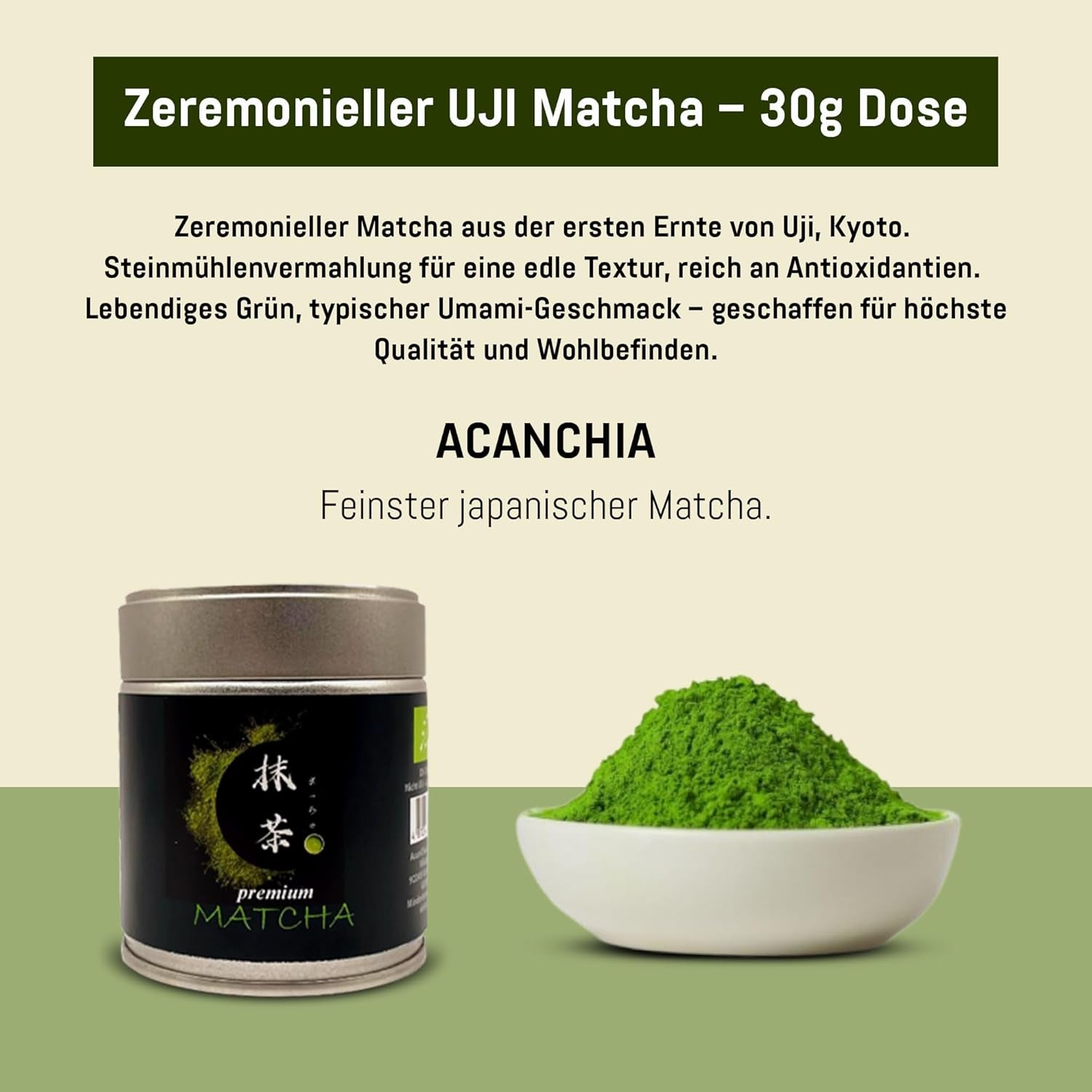 Ceremonial Grade UJI - Pudełko 30g - Bio - 100% japońska Matcha - Pierwsze zbiory - Czysta Matcha - Mielona