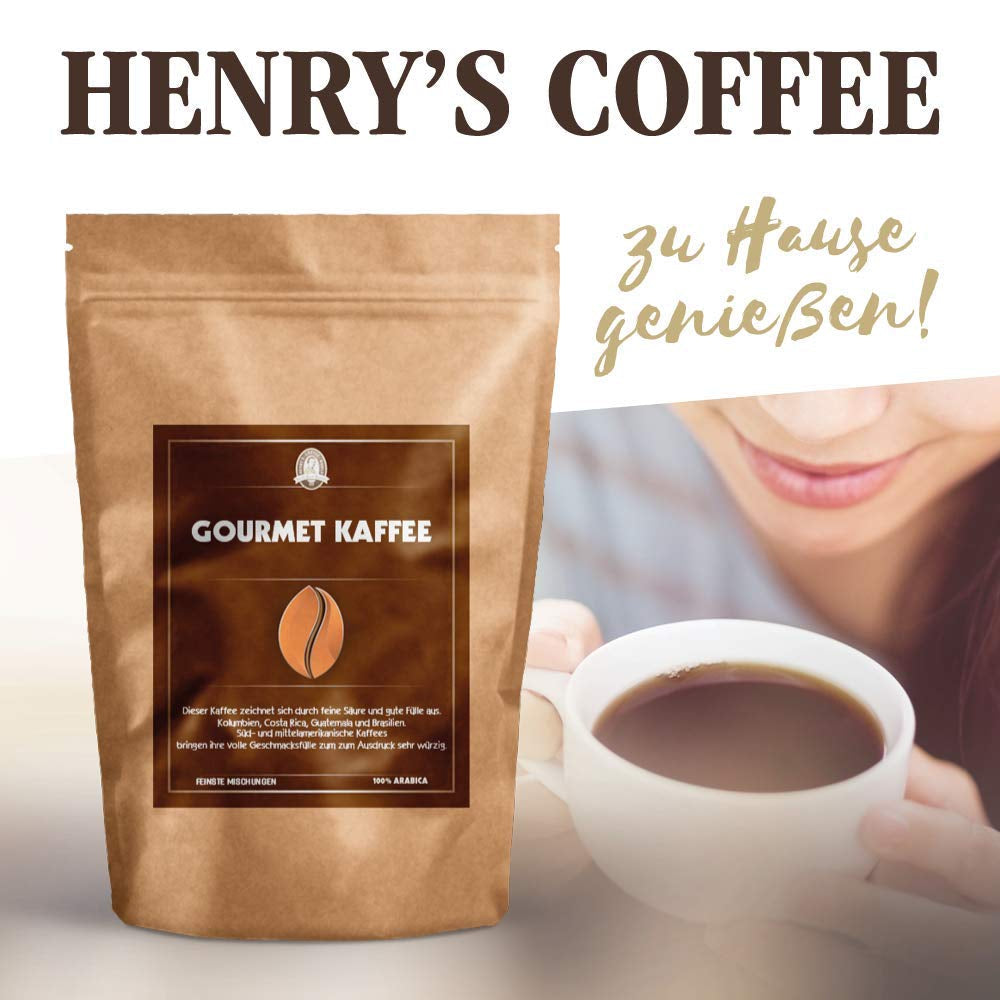Kawa Henry's Gourmet 1000g - abgerundete Aromen - voller Körper - handwerkliche Röstung - Premium Kaffeebohnen