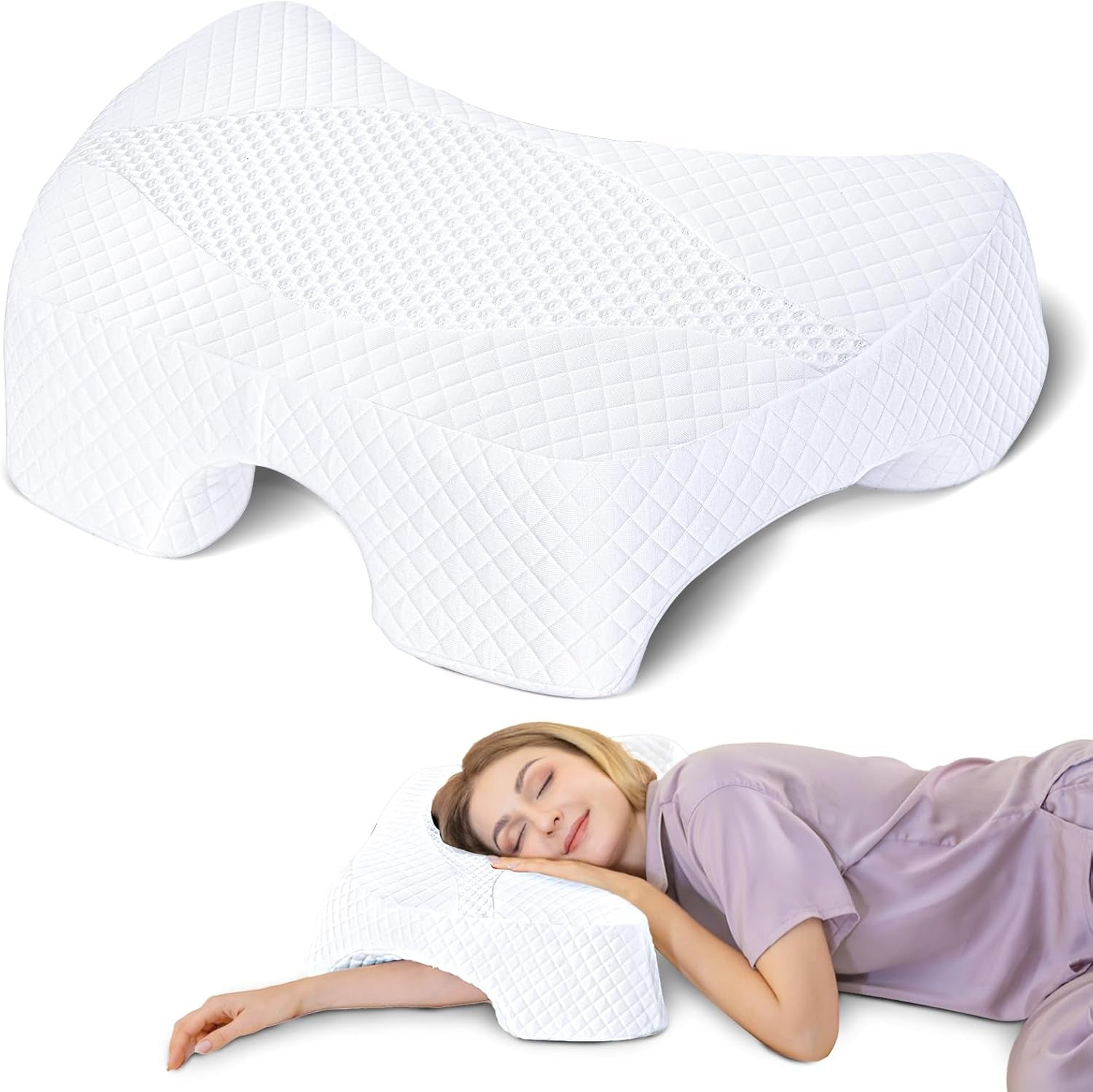 SAHEYER Poduszka do spania bocznego z ramieniem, ergonomiczna poduszka ortopedyczna, poduszka z pianki memory na szyję i ramiona, poduszka na szyję z ramionami o wielu kątach dla wielu pozycji spania (biała) Poduszki ortopedyczne na szyję Naty Shop biały