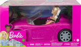 Lalka Barbie i różowy brokatowy kabriolet, realistyczne opony, logo, zabawka dla dzieci w wieku od 3 lat, DJR55