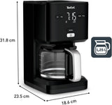 Ekspres do kawy Tefal Smart'n Light z timerem, ekspres do kawy z programowalnym filtrem 1,25 l, funkcja aromatu zapewniająca intensywny aromat, funkcja utrzymywania ciepła, zabezpieczenie przed kapaniem i łatwe czyszczenie, czarny