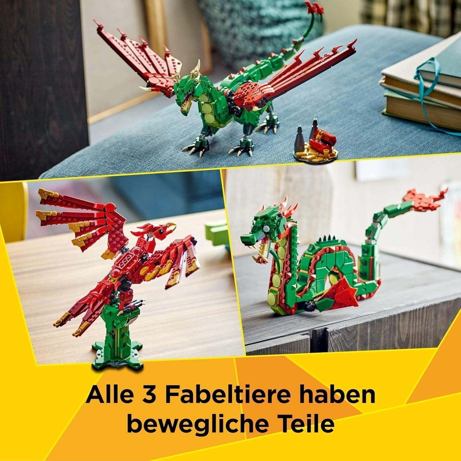 LEGO Creator 3w1 Zielony smok - Zabawka - Możliwość przekształcenia w węża morskiego lub feniksa - Zabawka do budowania zwierząt dla dzieci - Prezent dla chłopców i dziewcząt od 9 lat 31161 Zestawy do budowania Besuche den LEGO-Store