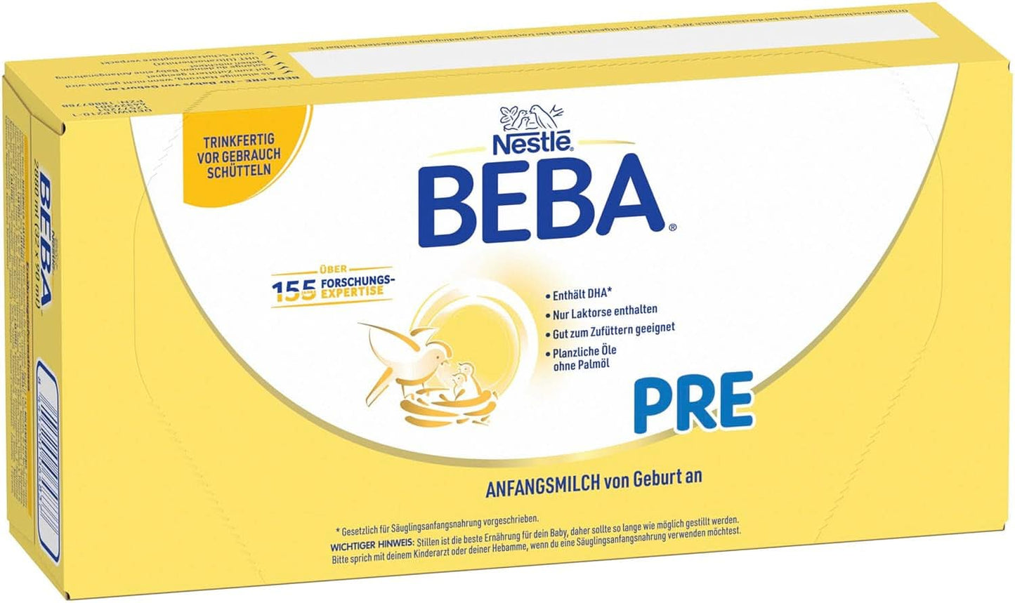 BEBA PRE Mleko początkowe od urodzenia, żywność dla niemowląt z DHA, tylko laktoza, bez oleju palmowego, opakowanie 3 (3 x 800 g) Naty Shop PRE 32 x 90 ml 32 x 90 ml