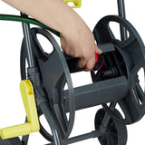 Wózek na wąż Relaxdays 45m, mobilny bęben na wąż ogrodowy i balkonowy, z prowadnicą węża, 76,5x44x41 cm, szaro-żółty