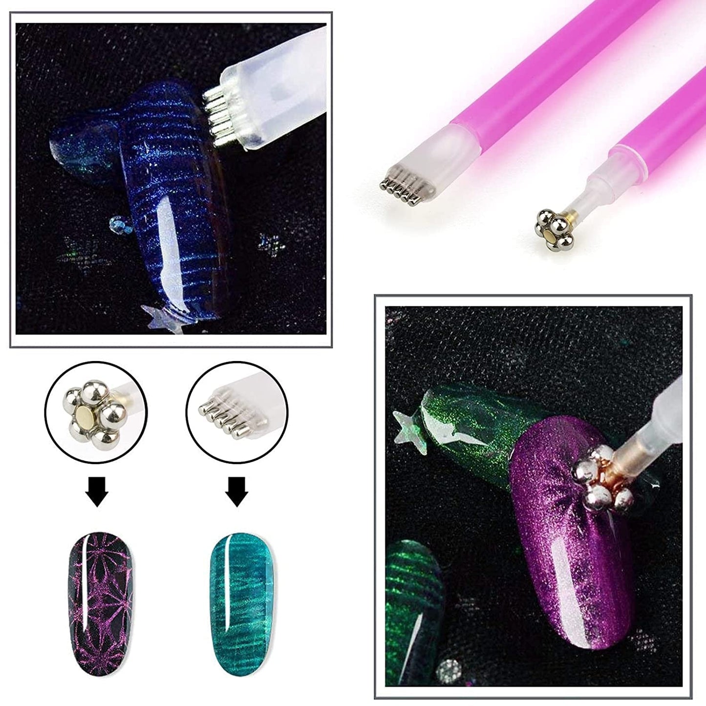 Nail Art Werkzeug Magnetstift, 10 Stück Nagel Magnet Stick Zestaw narzędzi, Nagel Magnet Stift i Starker Magnes Stock Punktierungsstifte dla majsterkowiczów 3D Magnetics Katzenauge UV Gel Polnisch Nagel Kunst