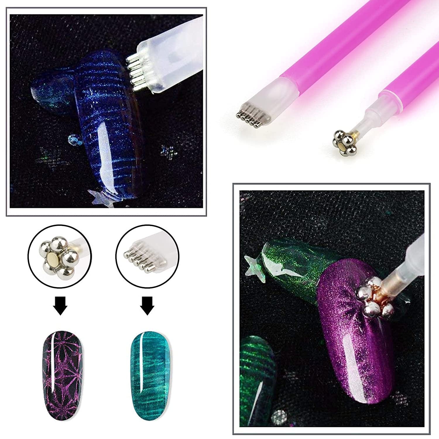 Nail Art Werkzeug Magnetstift, 10 Stück Nagel Magnet Stick Zestaw narzędzi, Nagel Magnet Stift i Starker Magnes Stock Punktierungsstifte dla majsterkowiczów 3D Magnetics Katzenauge UV Gel Polnisch Nagel Kunst