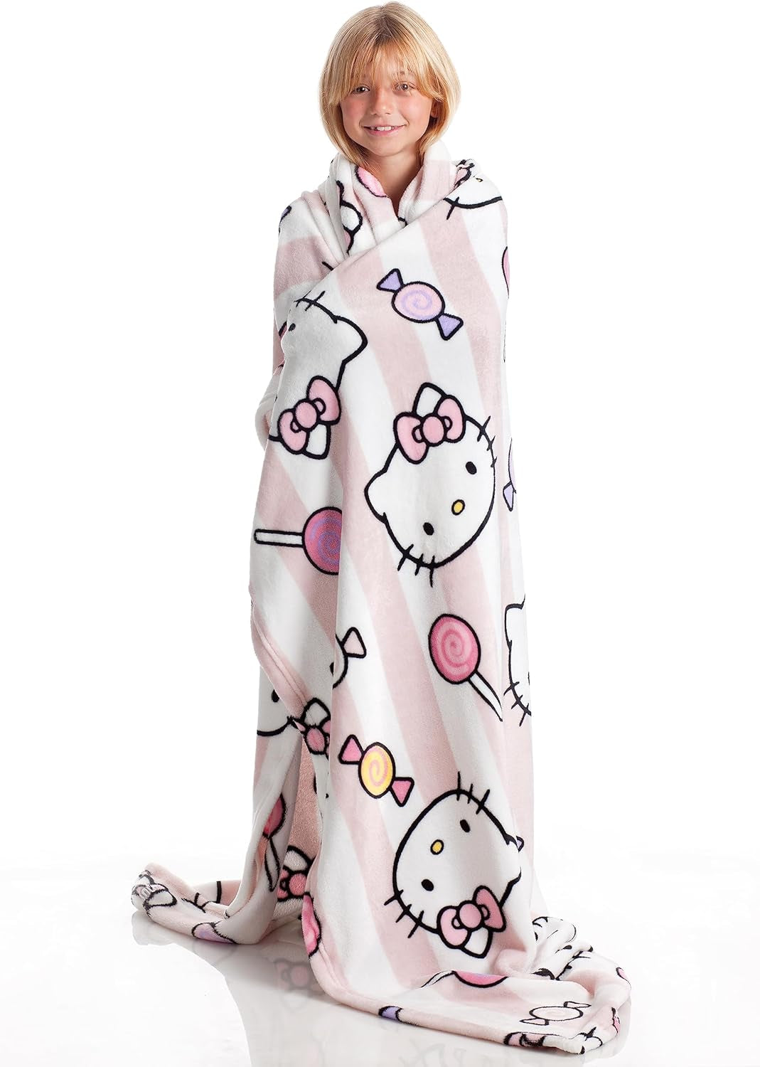 Narzuta Hello Kitty w kolorze różowym, miękki kocyk 130X170Cm, narzuta z mikrofibry lub narzuta na sofę. Jakość z certyfikatem Oekotex, Łóżka i Koce Sanrio Besuche den Kanguru-Store