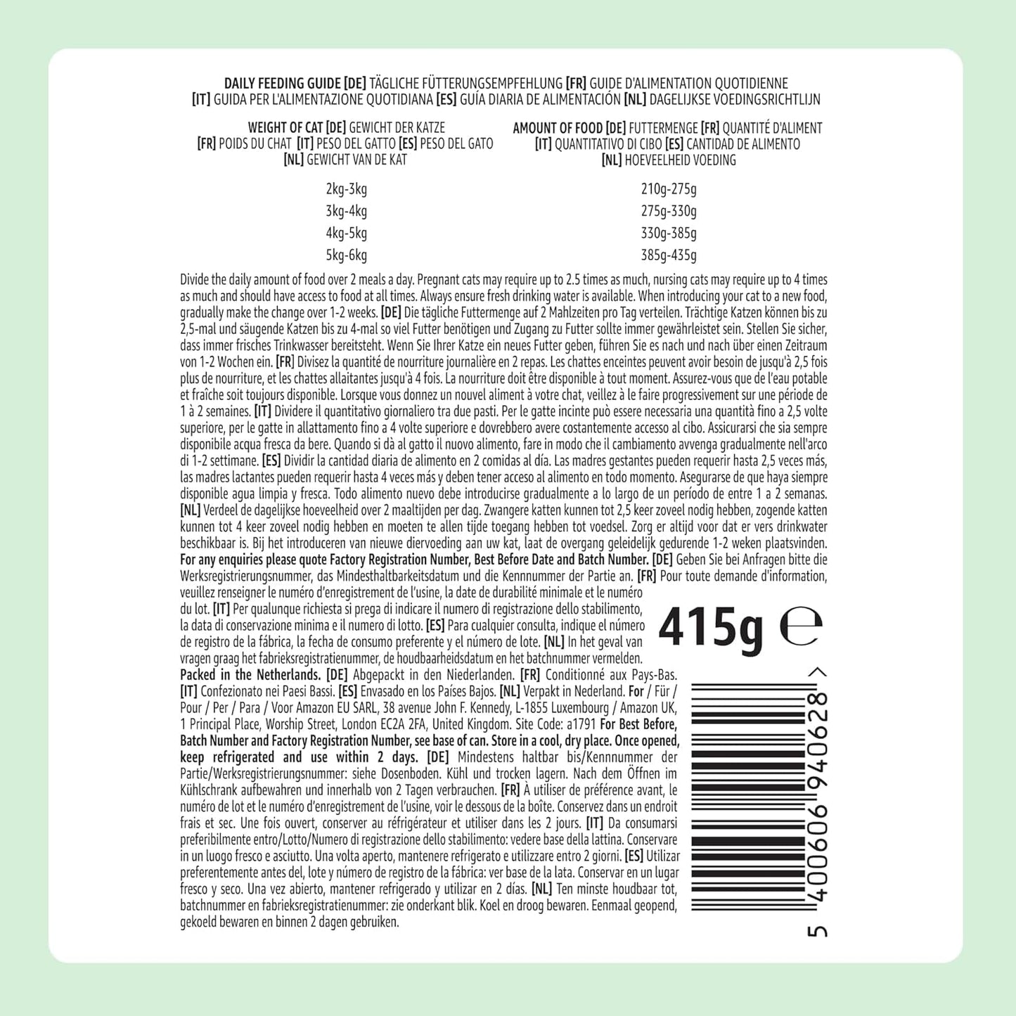 Amazon Grain Free Mokra karma dla kotów w puszkach, kawałki kurczaka w galaretce, 12 x 405 g