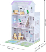 Teamson Kids Olivia's Little World Gigantyczny domek dla lalek z 16 akcesoriami dla lalek, drewniany domek dla lalek z meblami, 3-piętrowy, 30 cm domek dla lalek dla dzieci w wieku 3+