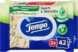 Chusteczki toaletowe nawilżone Tempo „Gentle & Sensitive” - Megapack - 16 opakowań po 42 chusteczki w każdym - Duo Pack - Natural Aloe Vera - Papier higieniczny, testowany dermatologicznie, neutralny dla skóry