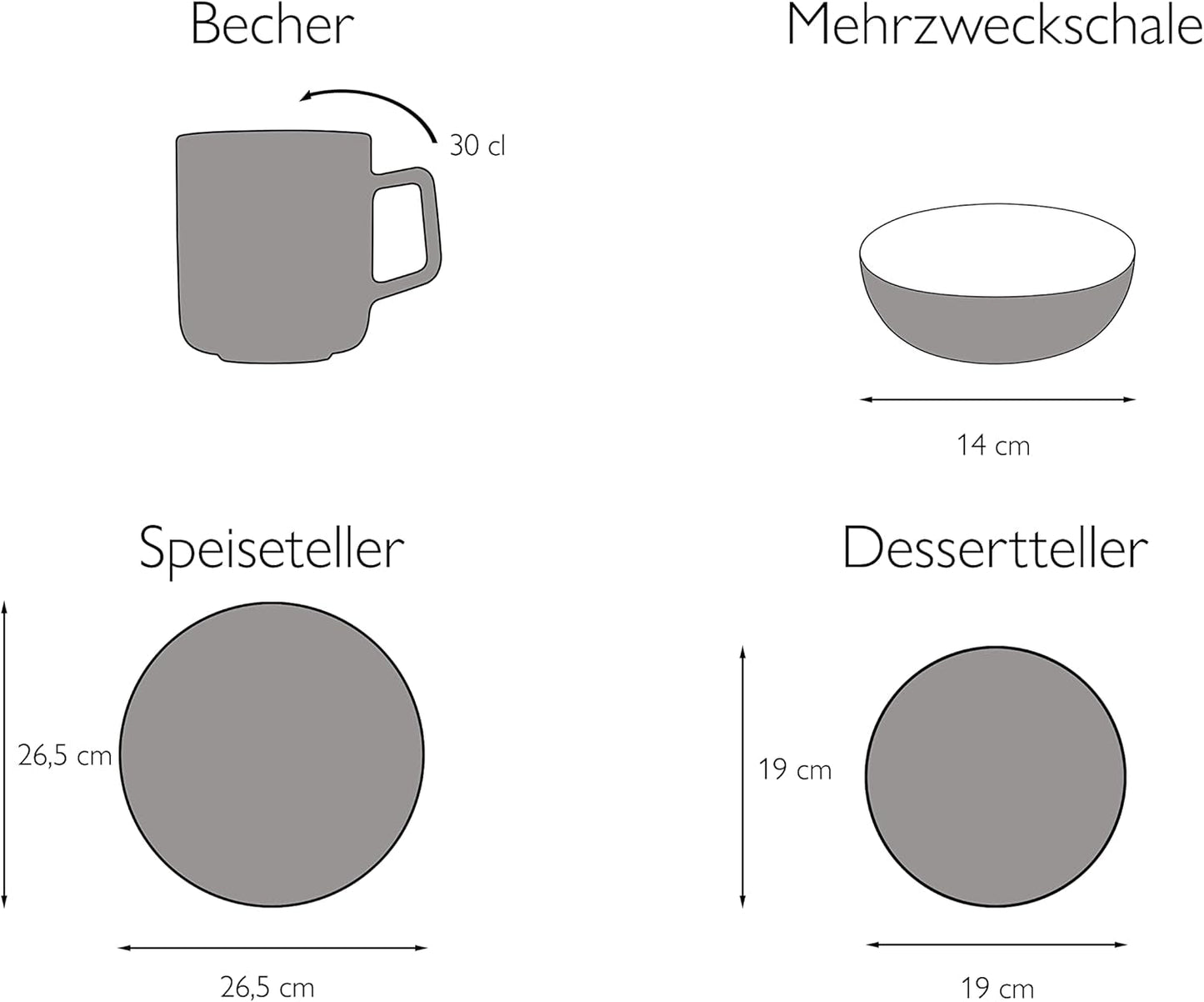 CreaTable, 22582, seria SAMBA, 16-częściowy zestaw naczyń obiadowych dla 4 osób, serwis porcelany Combo, można myć w zmywarce i używać w kuchence mikrofalowej, jakość produkcji