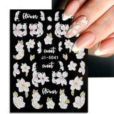 JMEOWIO 3D Nagelsticker Frühling Blume Nail Art Naklejka Selbstklebend Nagelaufkleber 5D Stereoskopisch Buntes Sommer Blumen Dekoration Nageldesign Zubehör 4 Blatt