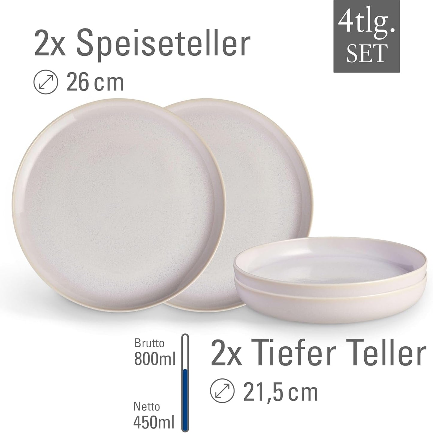tak jak. by Villeroy & Boch – Zestaw obiadowy wykonany z bawełny 4 teilig Weiß, Spülmaschinenfest, Mikrowellensicher, Geschirrset, Tafelservice Modern, Speiseteller, Tiefe Teller, Pottery-Look, Premium Porzellan