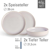 tak jak. by Villeroy & Boch – Zestaw obiadowy wykonany z bawełny 4 teilig Weiß, Spülmaschinenfest, Mikrowellensicher, Geschirrset, Tafelservice Modern, Speiseteller, Tiefe Teller, Pottery-Look, Premium Porzellan