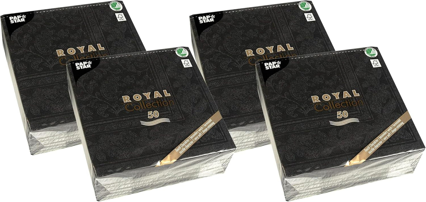 50 serwetek ROYAL Collection 1/4 40 X 40 czarnych „Ornamenty”