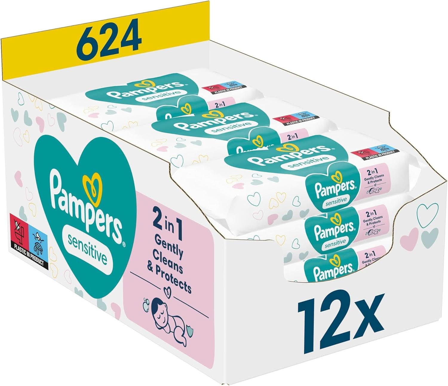 Pampers Sensitive Feuchttücher 5 Packungen Mit 52 Stück - 260 Feuchttucher, Ohne Duft, Für Eine Sanfte Und Weiche Reinigung Naty Shop 624 Stück (opakowanie 1Er)