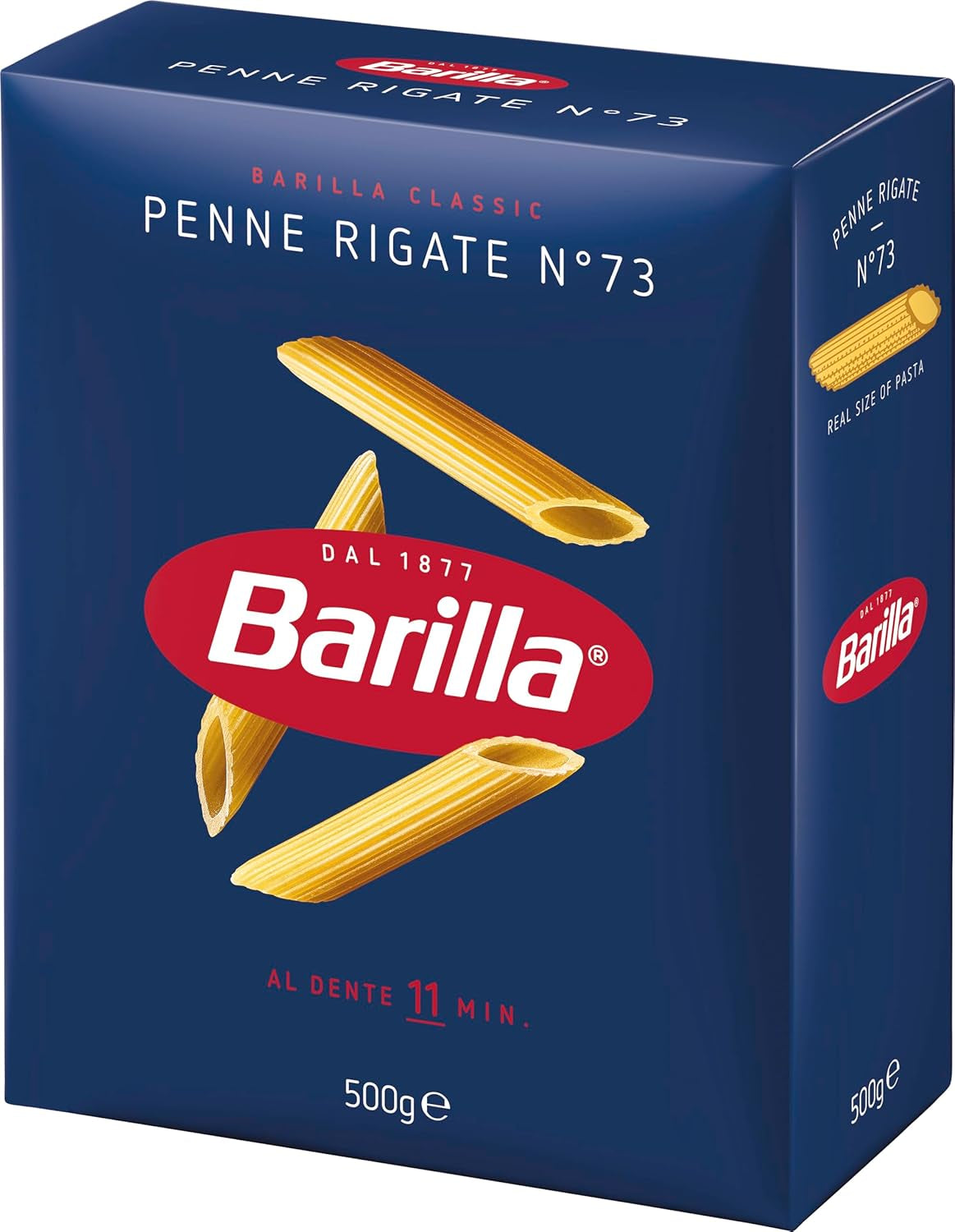 Makaron Barilla Klasyczny Penne Rigate Nr. 73 z wysokiej jakości pszenicy durum, zawsze al dente (1 x 500 g)