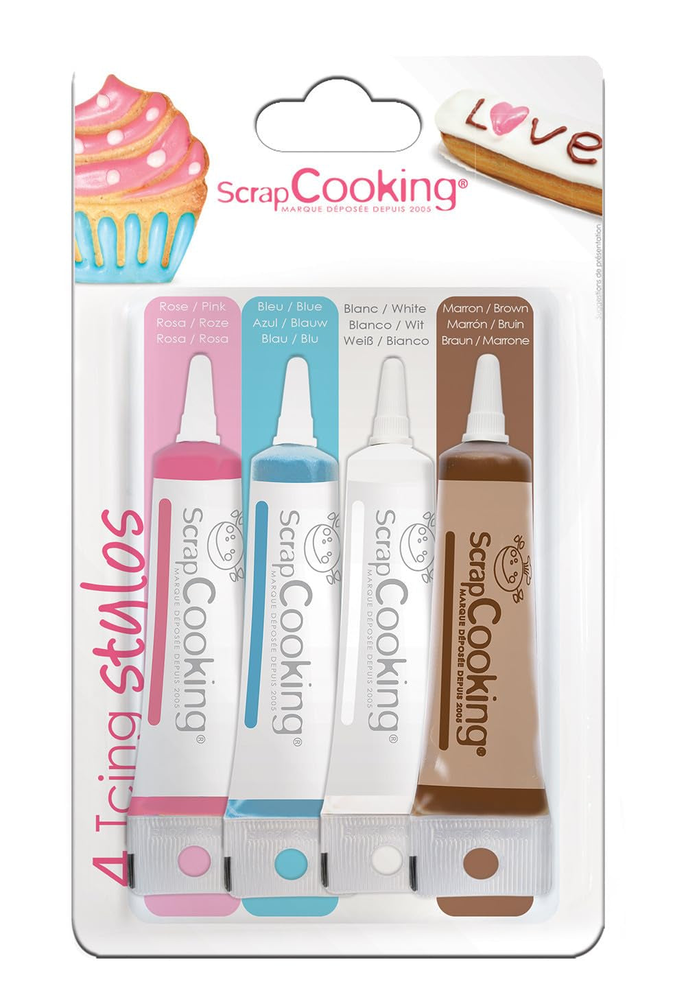 Scrapcooking - 4 pisaki dekoracyjne biały, różowy, niebieski, czekoladowy 4X20G
