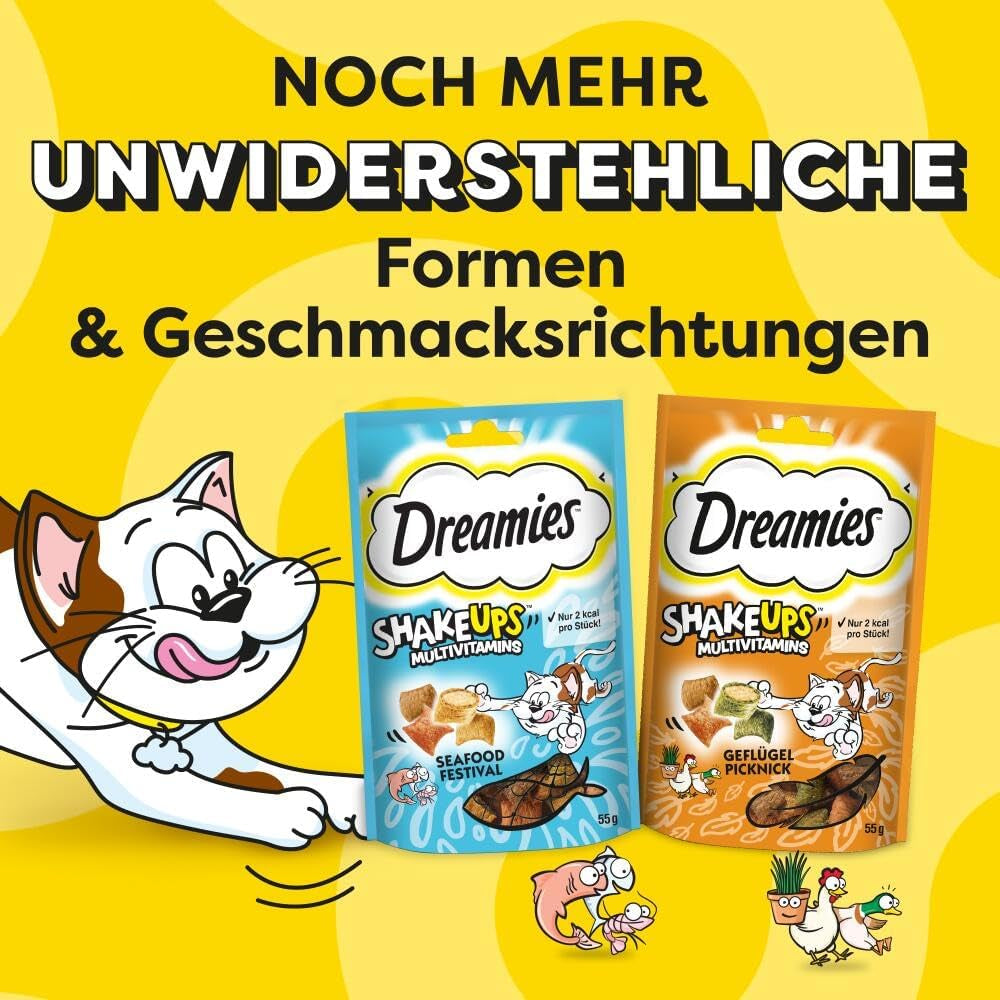 DREAMIES SHAKE UPS Multiwitaminowe przysmaki z owoców morza dla kotów w porcjowanych saszetkach - 55g (6 saszetek)