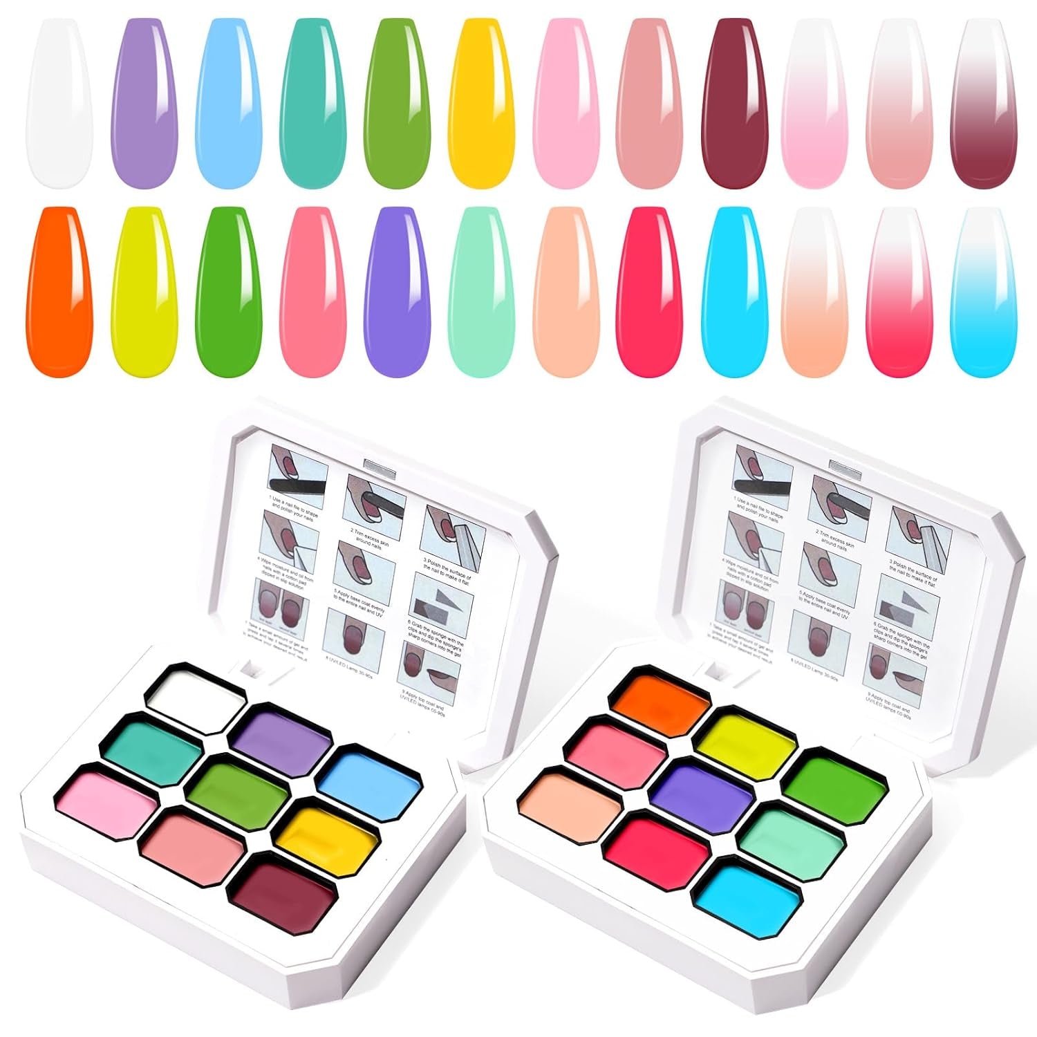 Żel do malowania gradientowego, 12 kolorów Ombre żelowy lakier do paznokci z 100 szt. Gąbeczek do paznokci i 4 pazurami Metalowy chwytak do francuskiego manicure DIY Nail Art, zestaw I