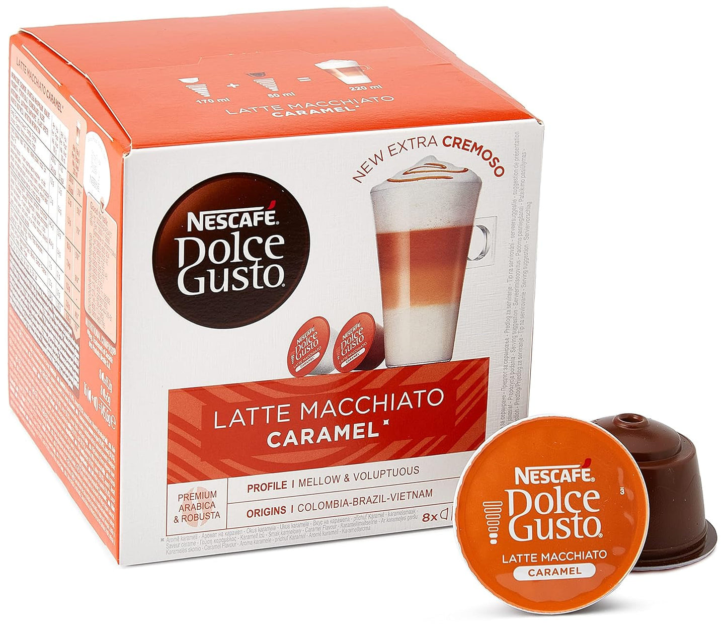 Flat White, 48 Kaffeekapseln, Arabica i Robusta Bohnen & Latte Macchiato Caramel, 48 Kaffeekapseln