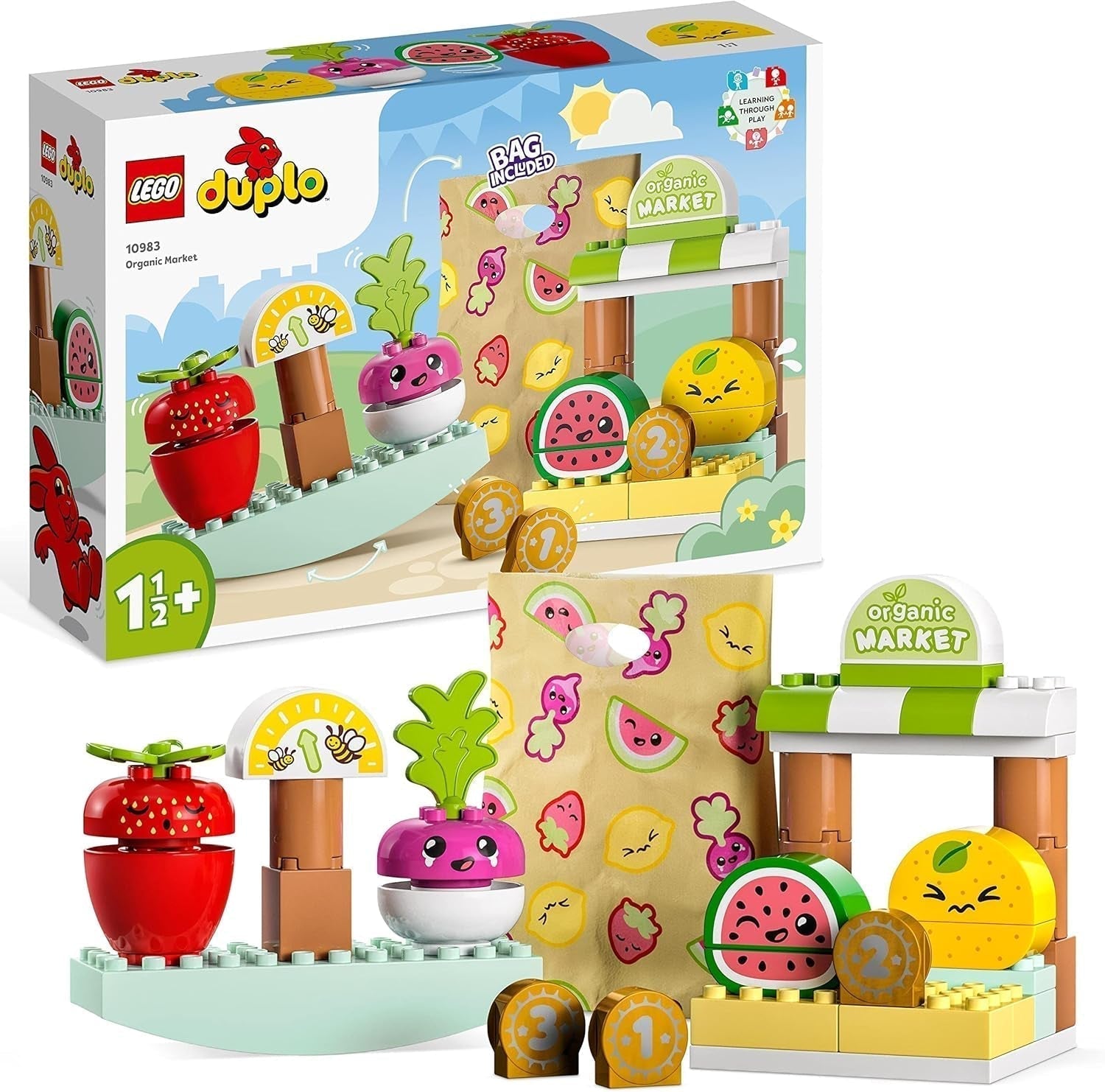 LEGO DUPLO Mój pierwszy targ ekologiczny, zestaw zabawek dla chłopców i dziewcząt, zabawka edukacyjna dla małych dzieci od 1,5 roku życia, akcesoria do owoców i warzyw 10983 Zestawy do budowania Besuche den LEGO-Store Single