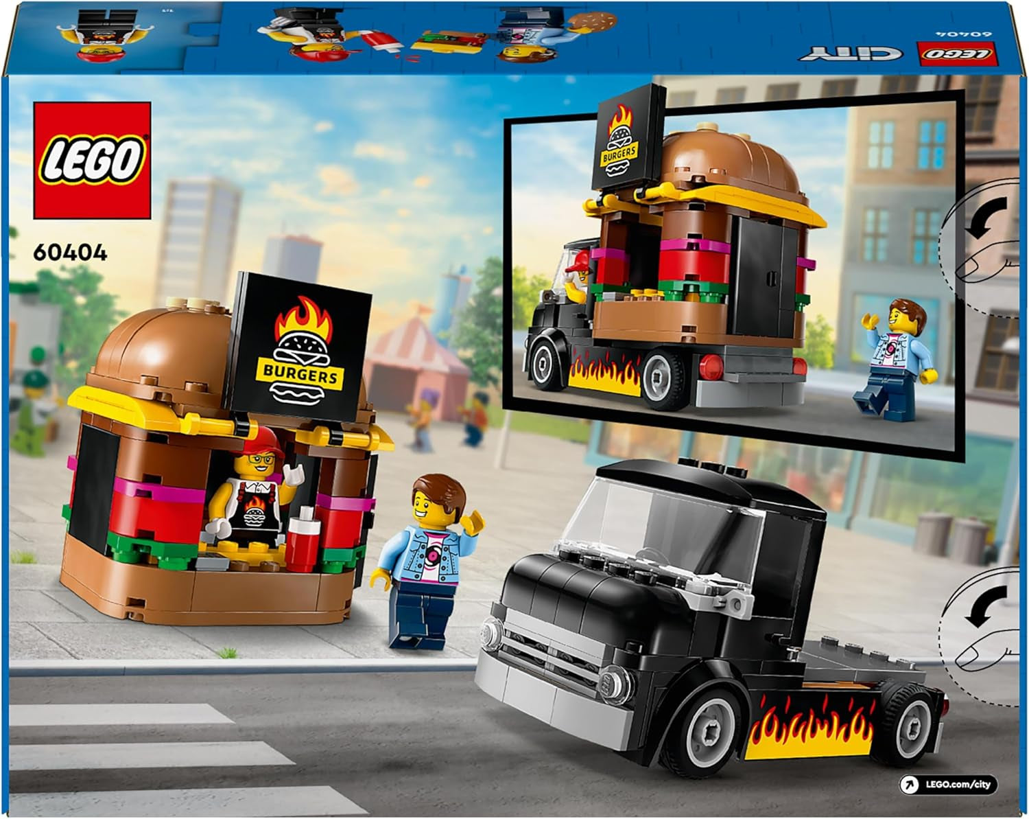 Zestaw LEGO City do budowania burgerowni z samochodzikiem dla 5-latków, minifigurką food trucka i akcesoriami, ciekawym prezentem dla chłopców i dziewcząt 60404 Zestawy do budowania Kup w sklepie LEGO