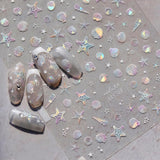 JMEOWIO 3D Nagelsticker Aurora Muschel Seestern Nail Art Naklejka Selbstklebend Nagelaufkleber 5D Stereoskopisch Ozean Thema Dekoration Nageldesign Zubehör 1 Blatt