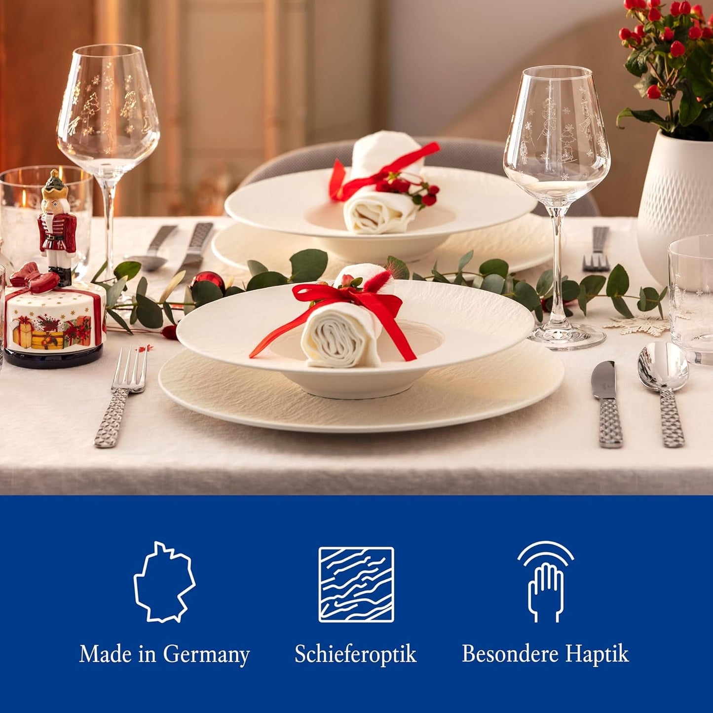 Villeroy & Boch - Manufacture Rock Blanc Geschirrset 6 teilig weiß, Spülmaschinenfest, Mikrowellensicher, Geschirr Modern, Zestaw startowy, Speiseteller, Pastateller, Müslischalen, Premium Porzellan