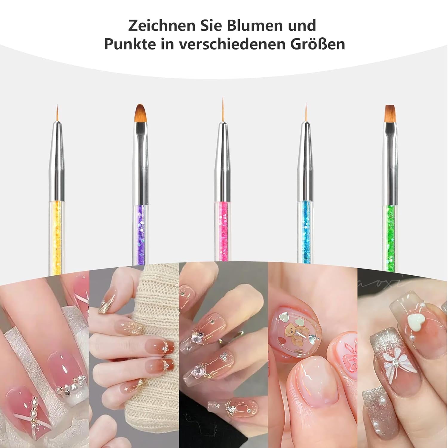 8 Stück Nagel Pinsel, Nagelkunstpinsel Pinsel Set, Pinsel Für Nägel Mit Doppelkopf Nail Art Pinsel Set Dotting Pen i Gel Brush for Nails Präzise Pinsel Für Nageldesign Und Verzierungen