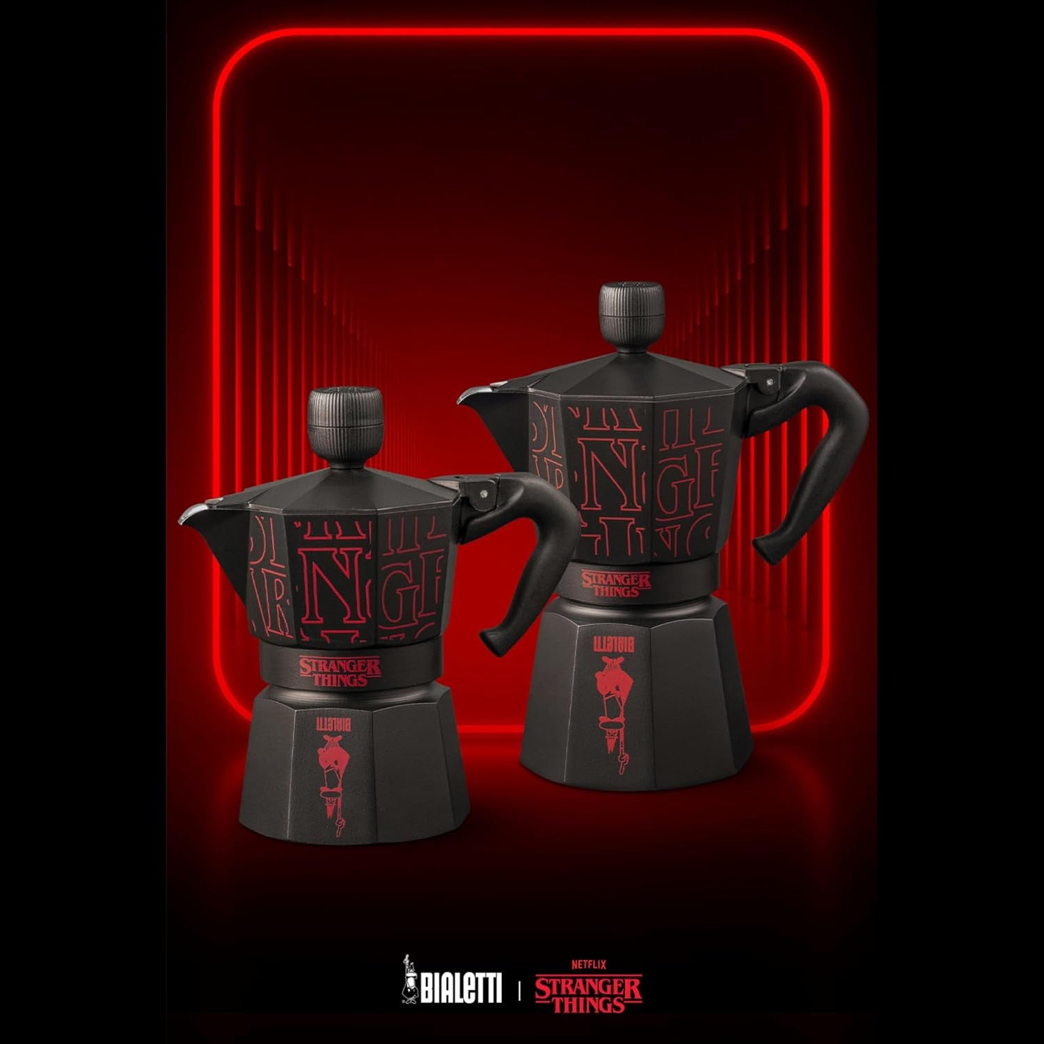 Bialetti Moka Express Stranger Things Ekspres do kawy na 6 filiżanek, przycisk muzyczny z funkcją ładowania USB-C, nie nadaje się do płyt indukcyjnych, 6 filiżanek (270 ml), czarny