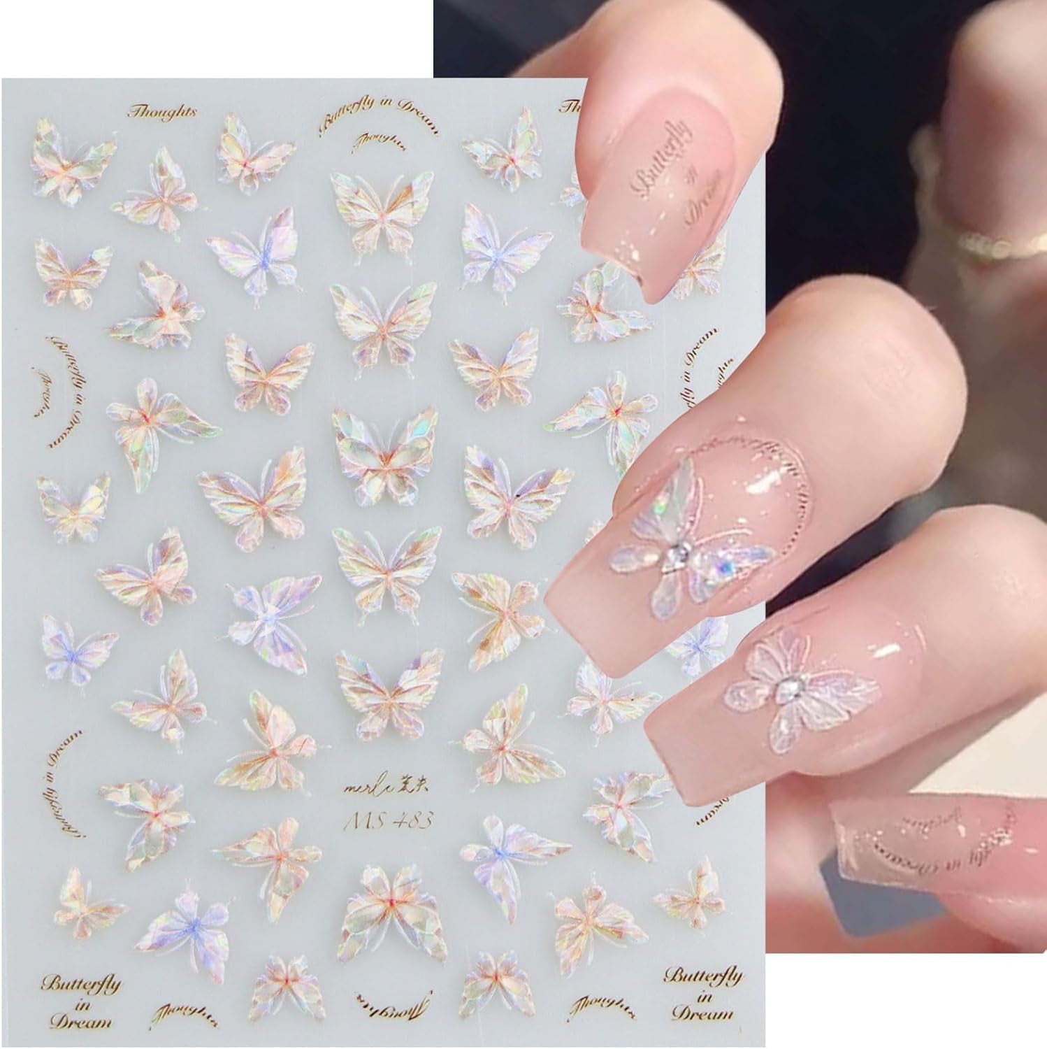 JMEOWIO 3D Nagelsticker Schmetterling Nail Art Naklejka Selbstklebend Nagelaufkleber 5D Stereoskopisch Dekoration Nageldesign Zubehör 1 Blatt