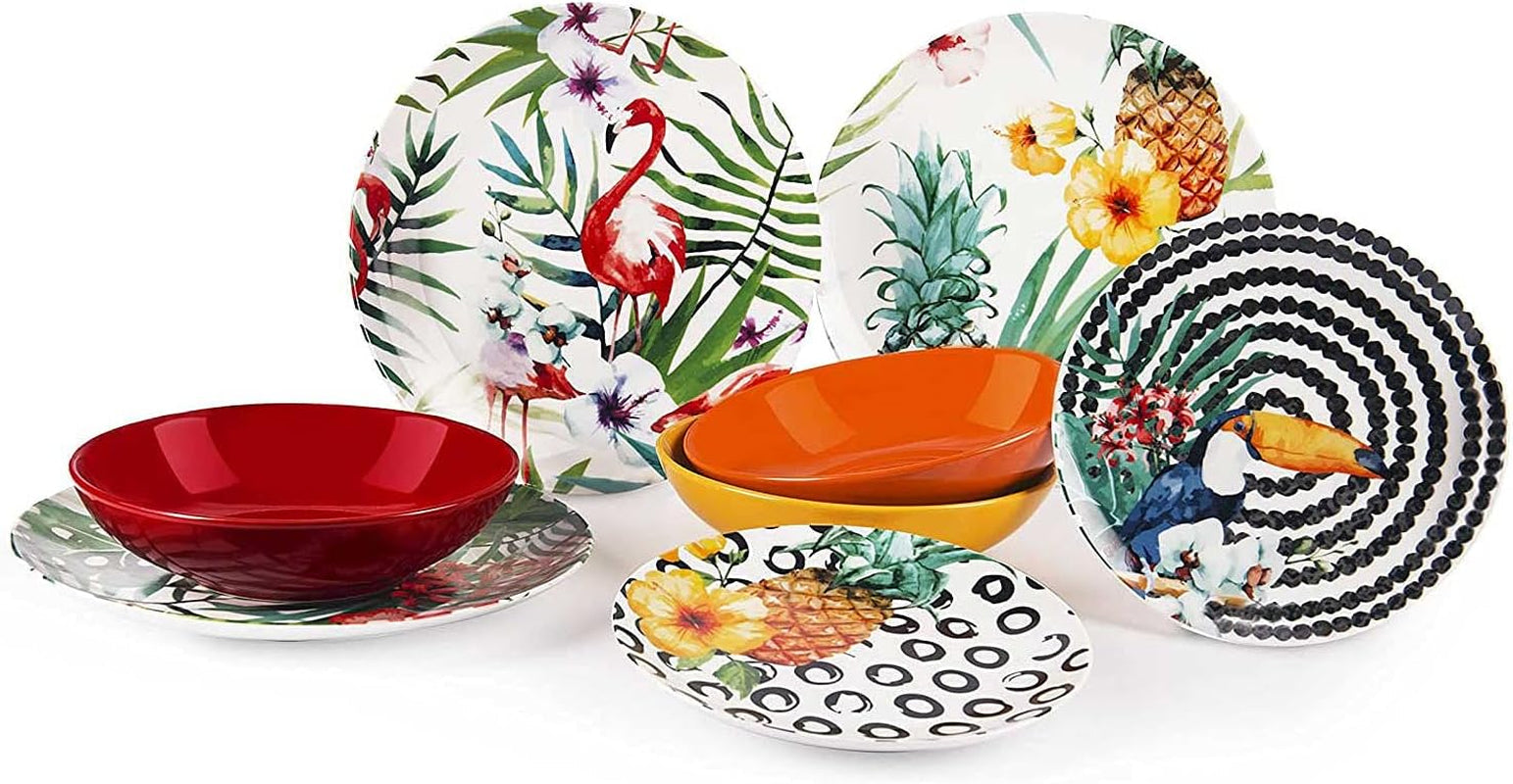 Zestaw talerzy Excelsa Tropical Chic, 18 sztuk, Porzellan, mehrfarbig