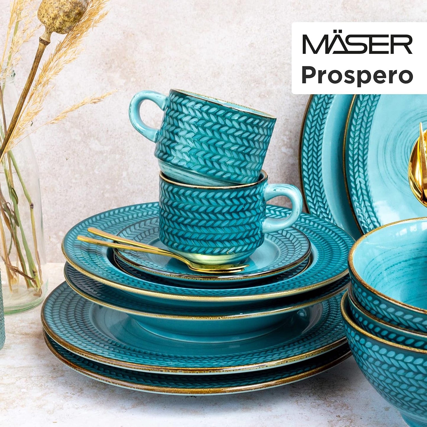 Zestaw do kawy Prospero Premium dla 4 osób, jakość restauracji, 12-częściowy nowoczesny serwis do kawy w unikalnym stylu vintage, trwała porcelana, niebieski