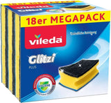 Vileda Glitzi, gąbka do mycia naczyń w kuchni, o działaniu antybakteryjnym, bardzo chłonna, opakowanie 18 szt. Naty Shop Kitchen Detergents