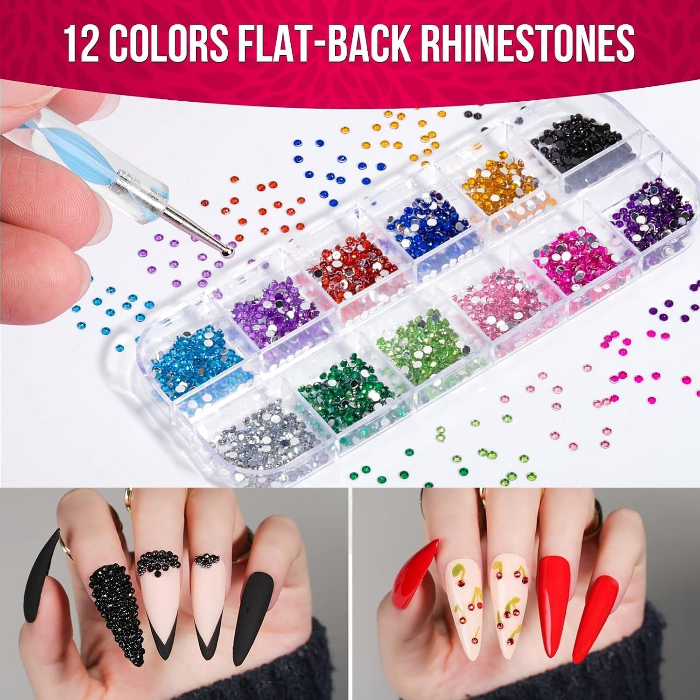 Zestaw pędzli do zdobienia paznokci FANDAMEI, 15 Stücke Pinsel Für Gelnägel Nagel Pinsel, 5 Stücke Dotted Pen, 10 Rolle Streifenband Nägel, Strasssteine ​​​​Nägel, Ultra Dünn Nagel Paillettes Für Nagelkunst Maniküre Set