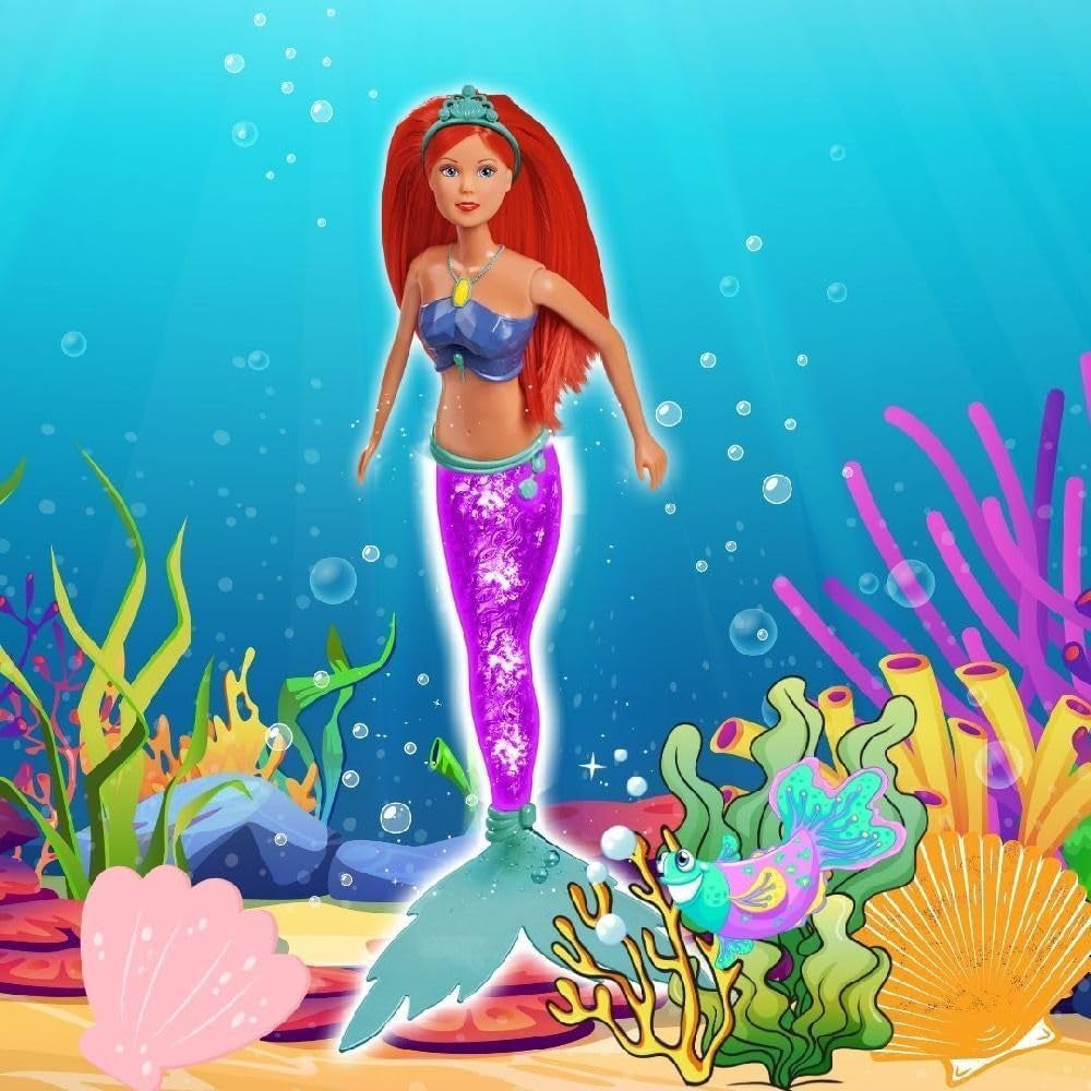 Simba 105733656 - Steffi Love Sparkling Mermaid Doll (39 cm) - Świecąca syrenka zmieniająca kolor Luminous Rainbow Wodoodporna zabawka dla dzieci w wieku 3 lat i więcej