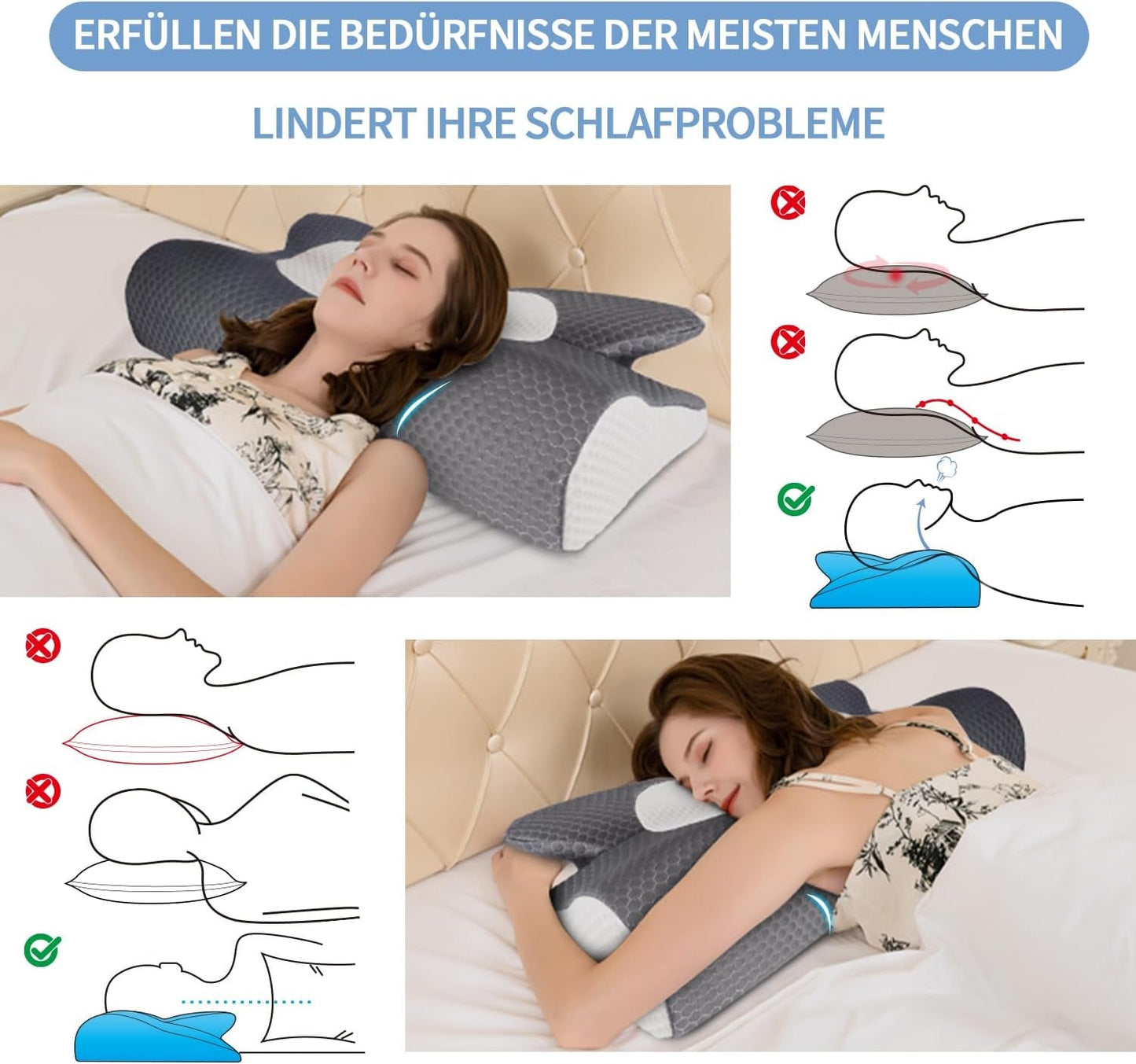 IDEA Poduszka Poduszka Memory Foam, Poduszka Ergonomiczna Poduszka Ortopedyczna Na Ból Szyi, Poduszka do Spania Na Boczne Bóle Pleców i Brzucha, Poduszka Pod Szyję Poduszka Przeciw Chrapaniu dla Dorosłych Poduszki Ortopedyczne Szyjki Naty Shop