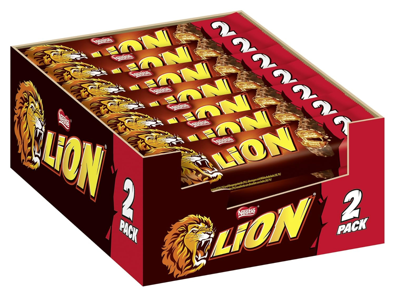 NESTLÉ LION Choco, chrupiący batonik czekoladowy z nadzieniem karmelowym i chrupiącym wafelkiem, opakowanie 24 szt. (24 x 42 g)
