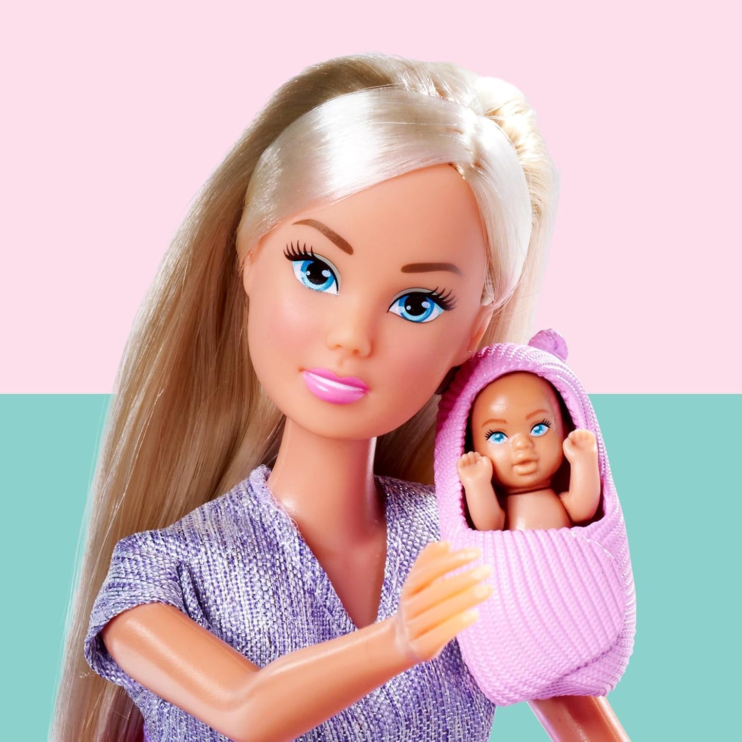 Simba Steffi Love Welcome Baby 29cm Steffi w ciąży 12 sztuk akcesoriów do odgrywania ról Modna lalka z 4cm laleczką bobas zabawka dla dzieci w wieku 3+