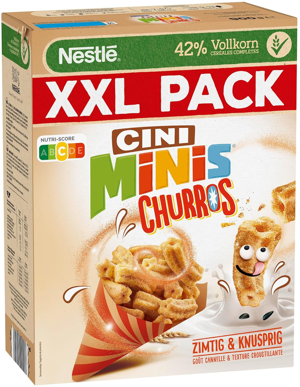 Płatki śniadaniowe Nestlé CINI MINIS Churros o zawartości pełnego ziarna 42%, opakowanie 6 szt. (6 x 900g)