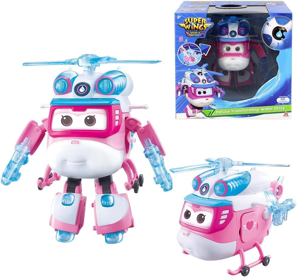 Super Wings 5" Transformujące postacie Zestaw 2 zestawów Transforming Supercharged Jett + Tino Transformator Zabawka dla chłopców i dziewcząt w wieku od 3 lat Czerwone figurki Naty Shop Dizzy