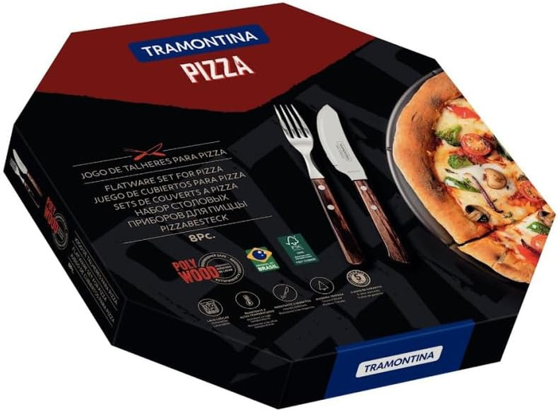 Tramontina PIZZA Besteck, 8-częściowy zestaw, Für 4 Personen, Rostfreier Edelstahl, Fsc-Zertifizierte Holzgriffe, Spülmaschinenfest Kitchen Naty Shop